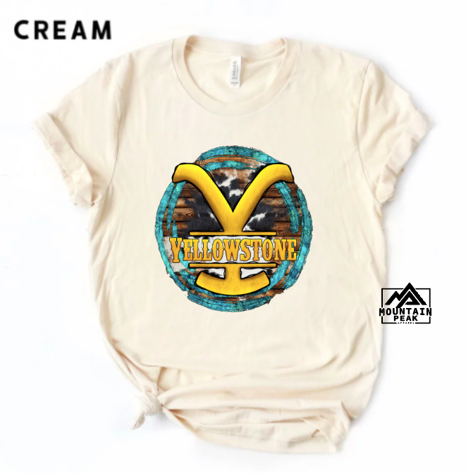 "Y" Yellowstone cow print, wood and turquoise | Yellowstone