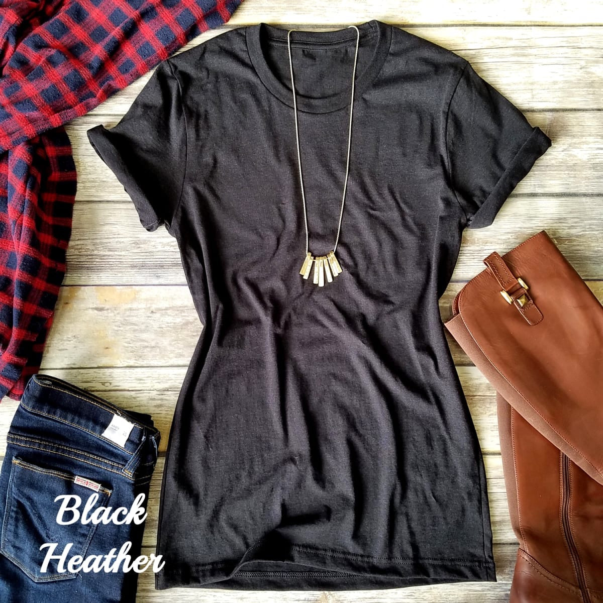 Short Sleeve Crew Basic T-shirt | BLACK & GREY