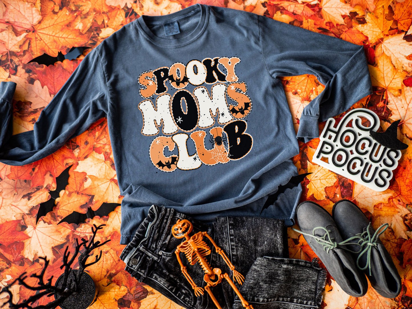 LONG SLEEVE Spooky Mom's Club (Orange, Black and White writing)