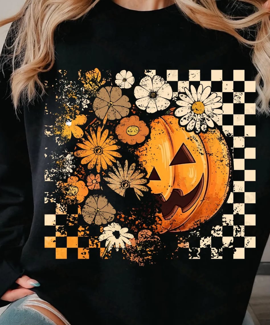 Jack-o’-lantern Flower Checkered 2 | Halloween | Holiday