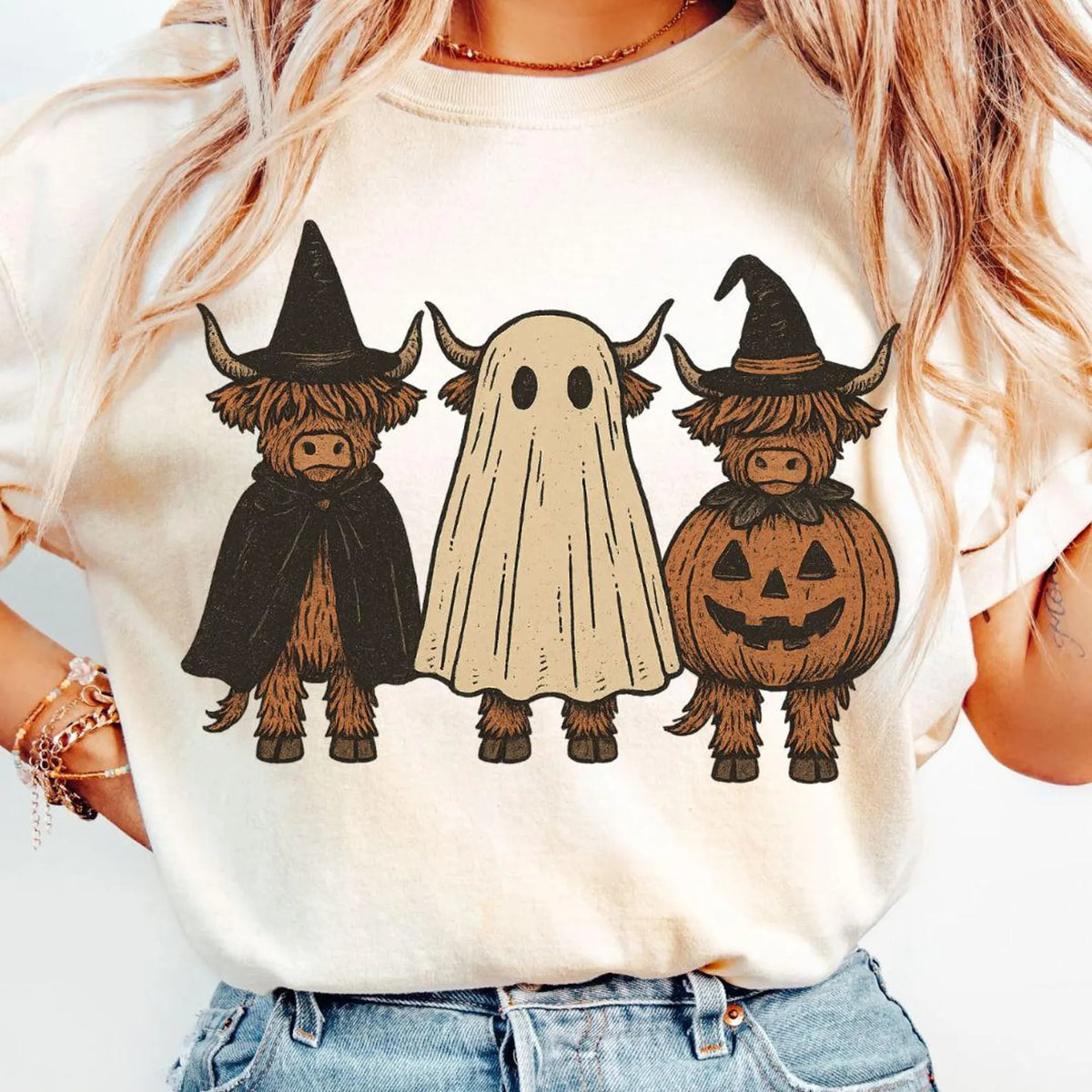 Highland Cows-Witch, Ghost, Pumpkin | Halloween | Holiday