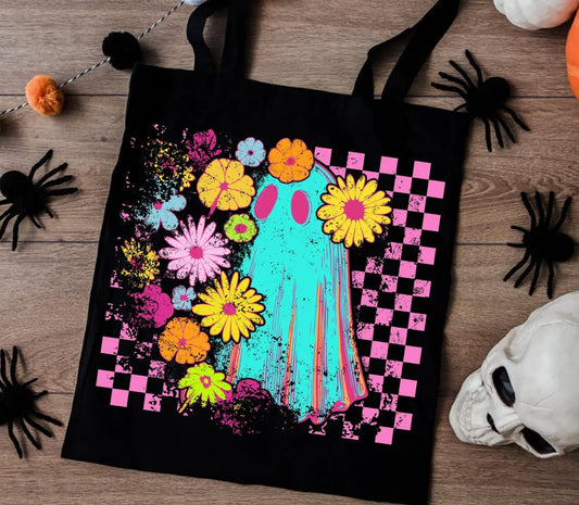 Checkered Flowers Ghost Bag |  Halloween | Holiday