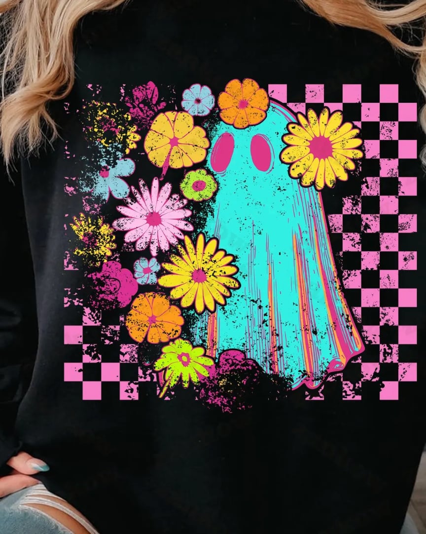 Flower Checkered Ghost | Halloween | Holiday