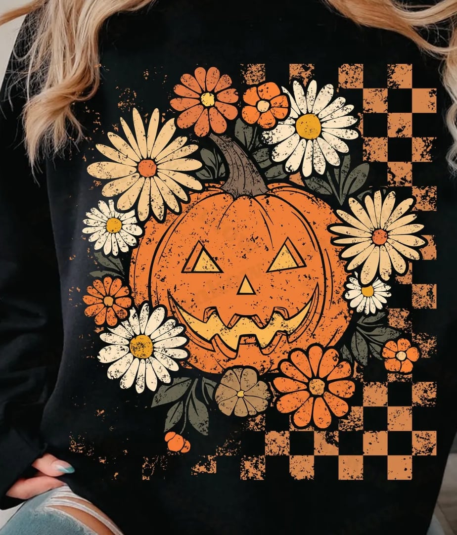 Jack-o’-lantern Flower Checkered 1 |  Halloween | Holiday (