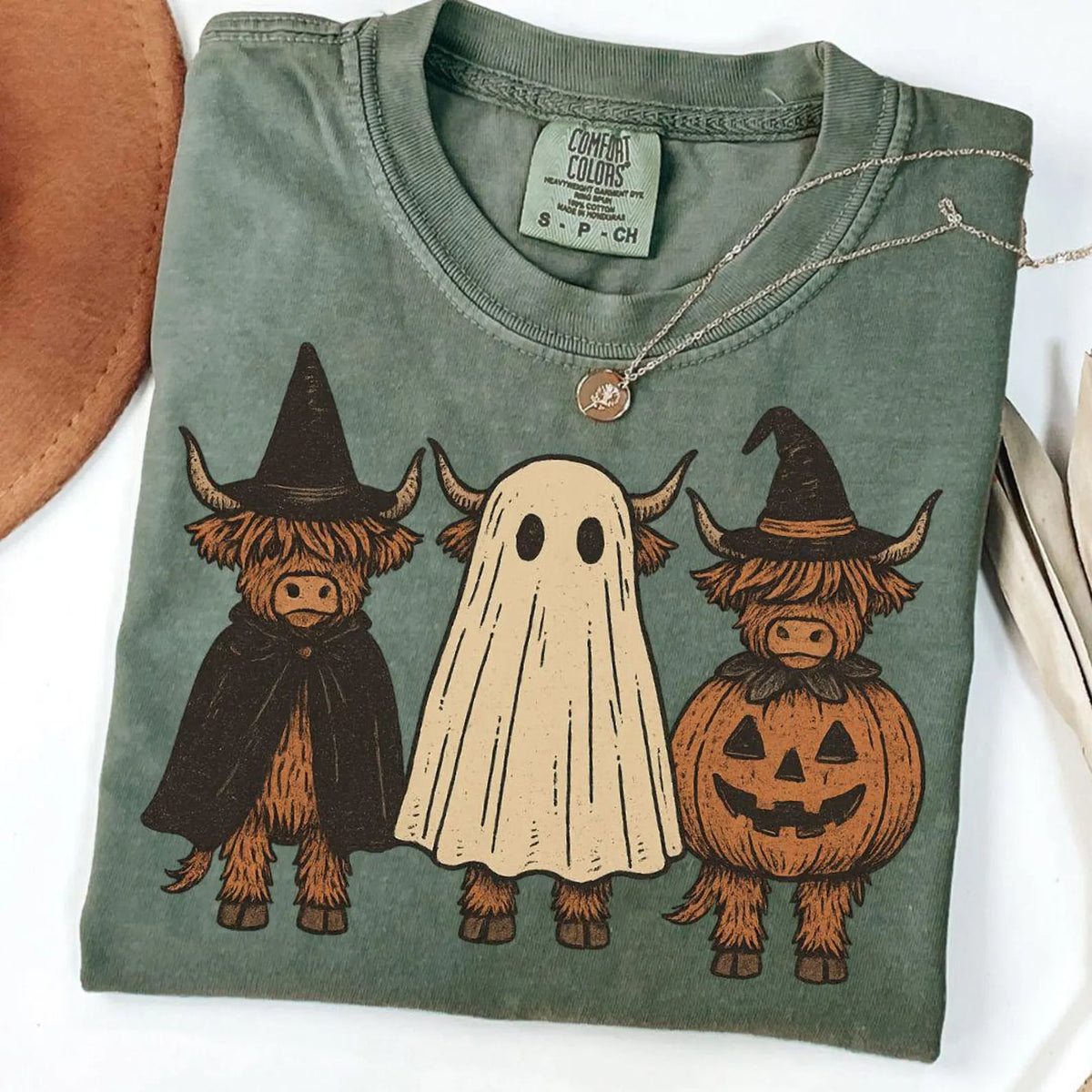 Highland Cows-Witch, Ghost, Pumpkin | Halloween | Holiday